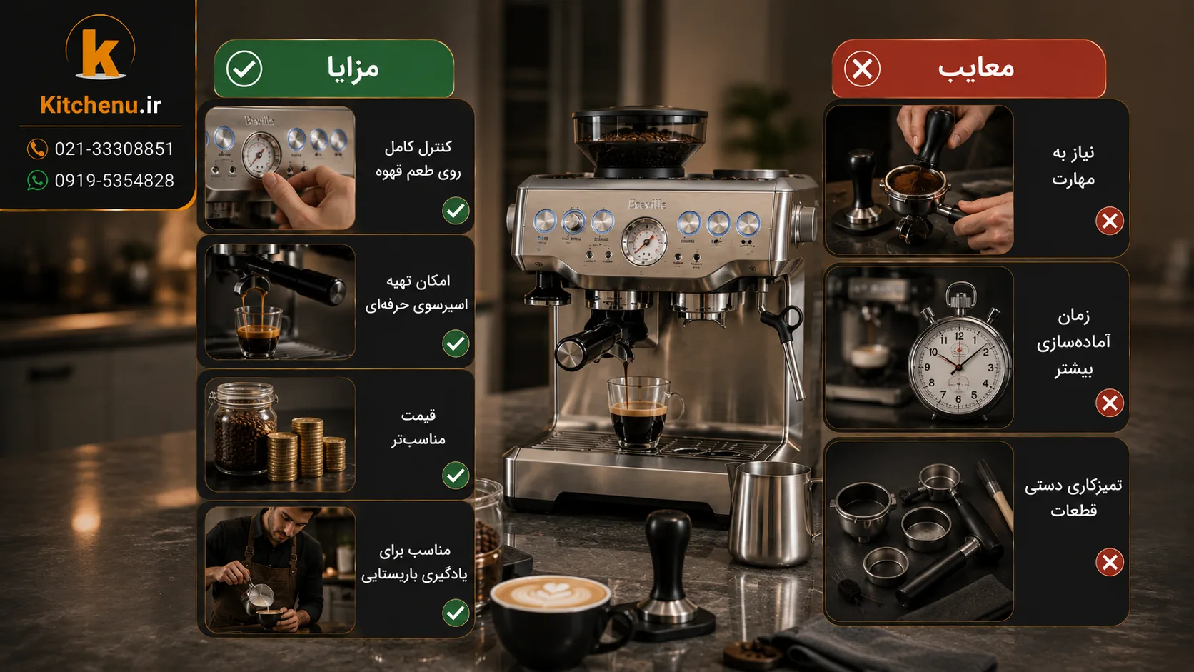 تفاوت اسپرسوساز اتوماتیک و نیمه اتوماتیک؛ کدام گزینه برای شما بهتر است؟ 13 مزایا و معایب اسپرسوساز نیمه اتوماتیک