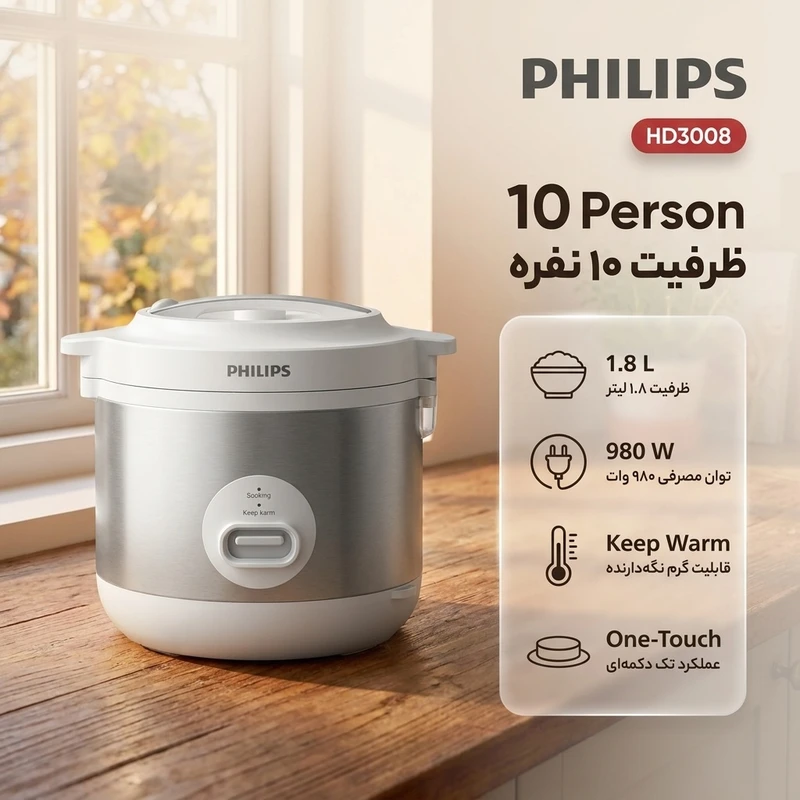 پلوپز 10 نفره فیلیپس مدل HD3008 5 Philips